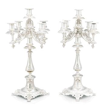 276. A pair of 19th Century silver candelabra. No makers mark. Northern Europe, Swedish hallmark.