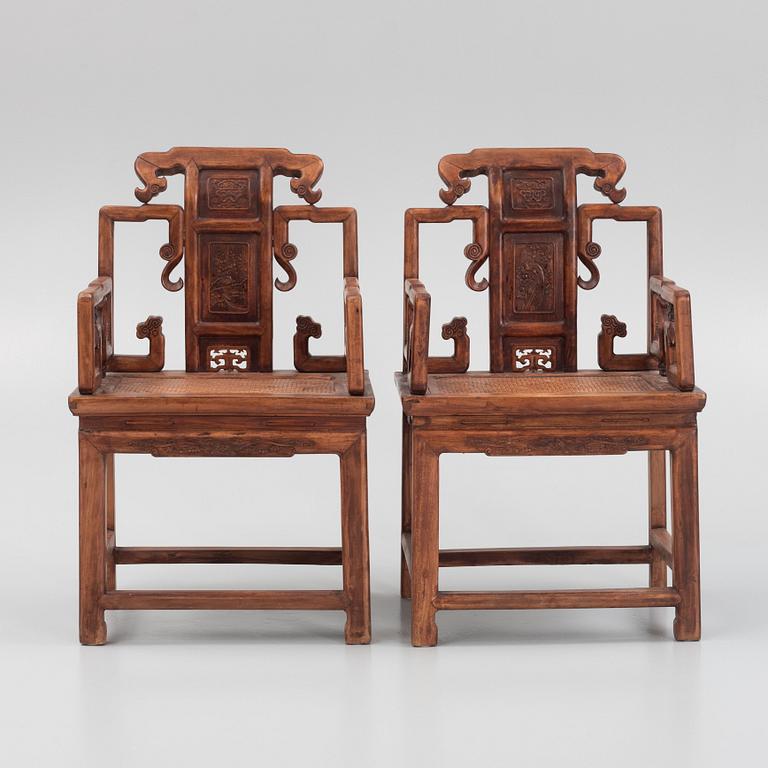 A pair of hardwood chairs, China, early 20th century.