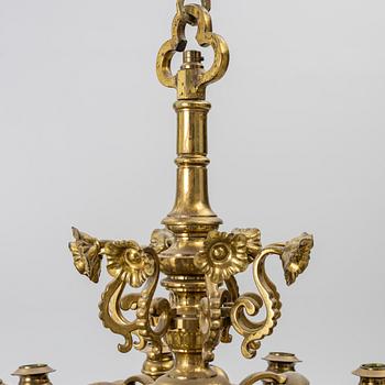 A Baroque style brass chandelier, 20th century.