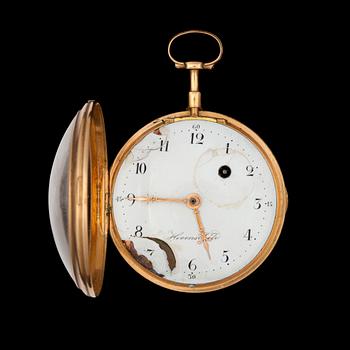 1238. Pocket watch.  J Hovenschiöld - Stockholm. Gold. Enamel dial. 87g. 48mm.