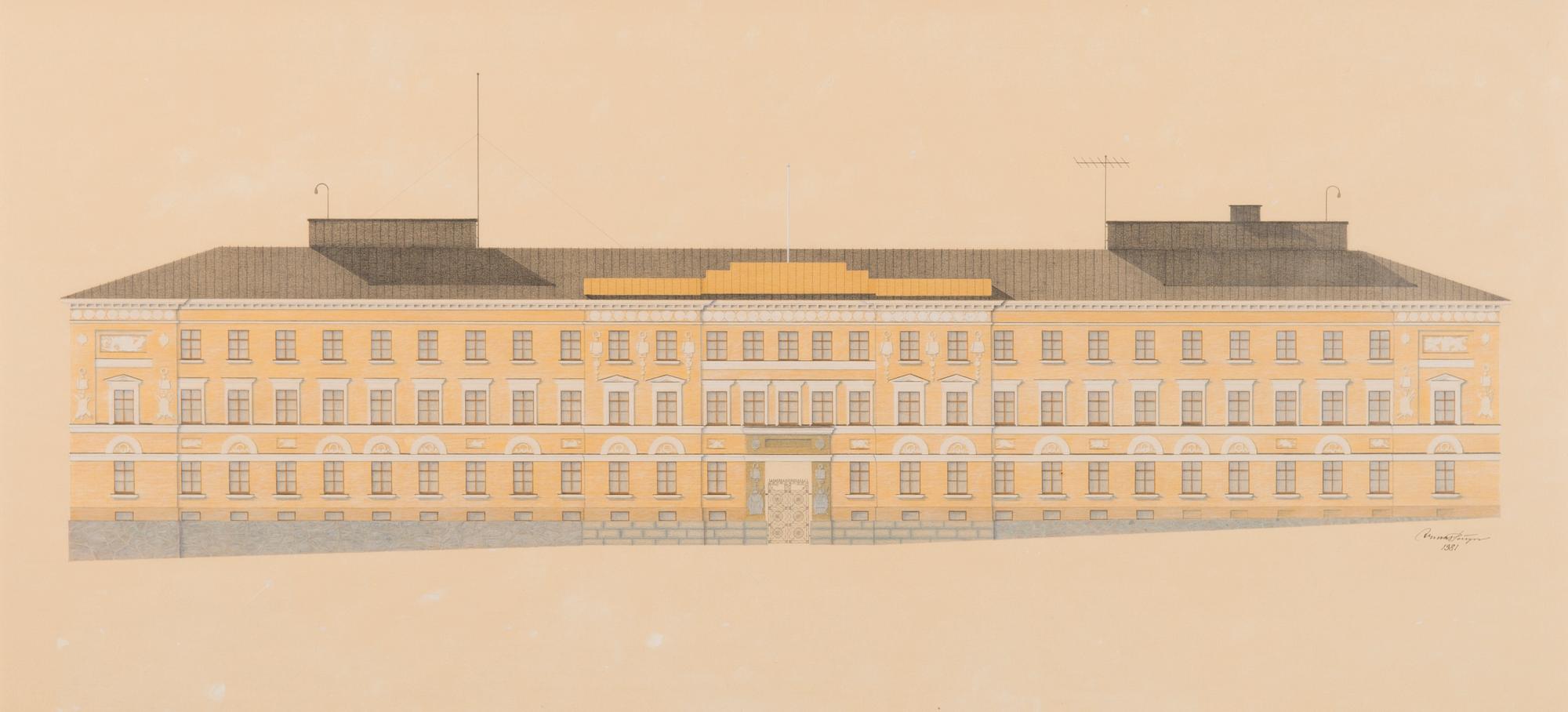 ARKITEKTRITNING, blandteknik, signerad och daterad 1981.