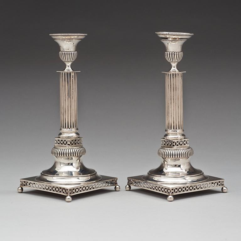 A pair of Swedish 18th century silver candlesticks, marks of Petter Eneroth 1796.