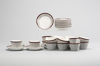 KAFFESERVIS, 18 st +2 st, flintporslin, "Spisa Ribb", Stig Lindberg, Gustavsberg.