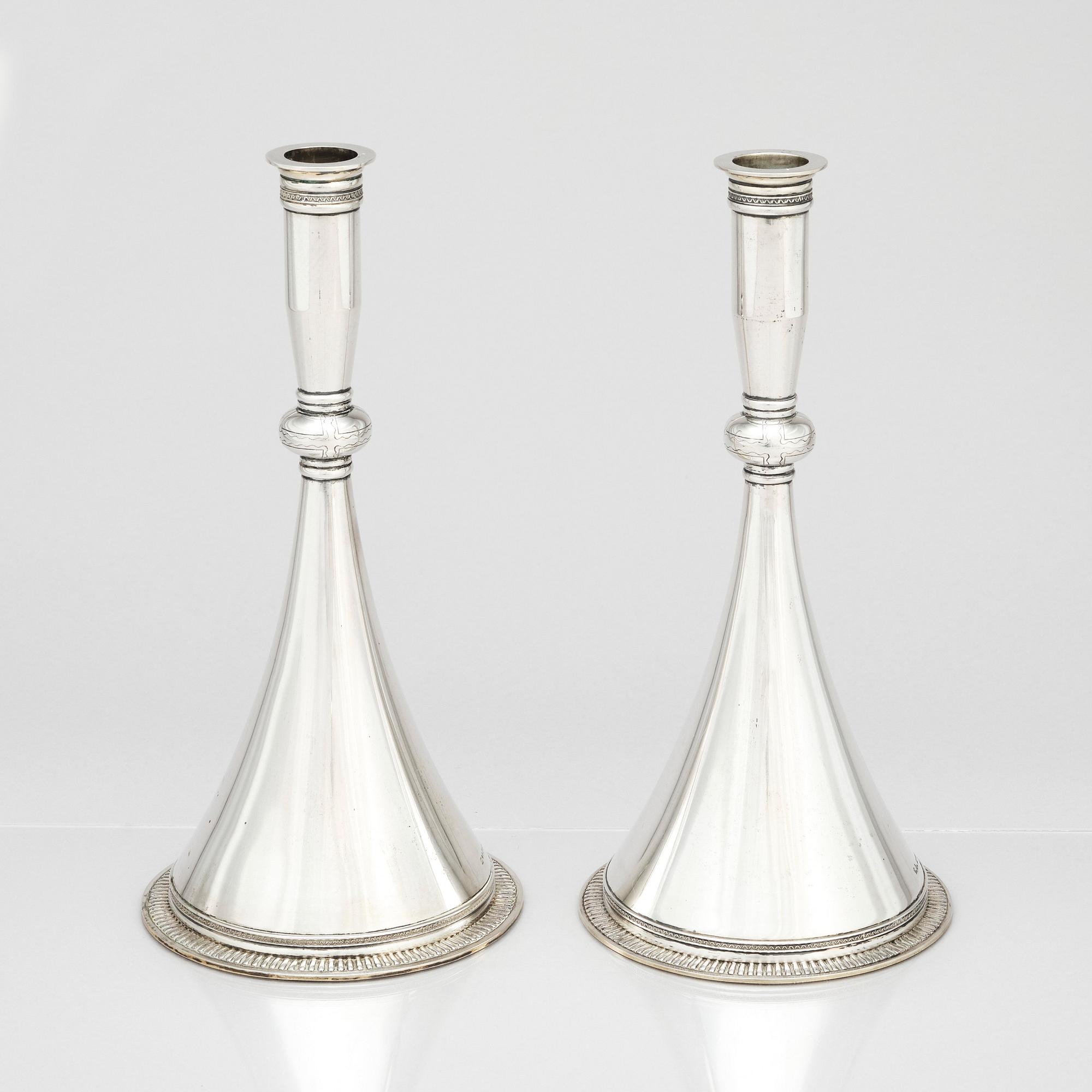Wiwen Nilsson, a pair of silver candlesticks, Lund Sweden 1939, the so called 'byzantine' model.