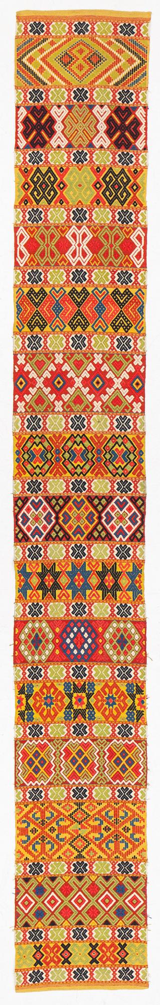 A bench cushion, flat weave c 392 x 52 cm, probably from Österlen, circa 1850.