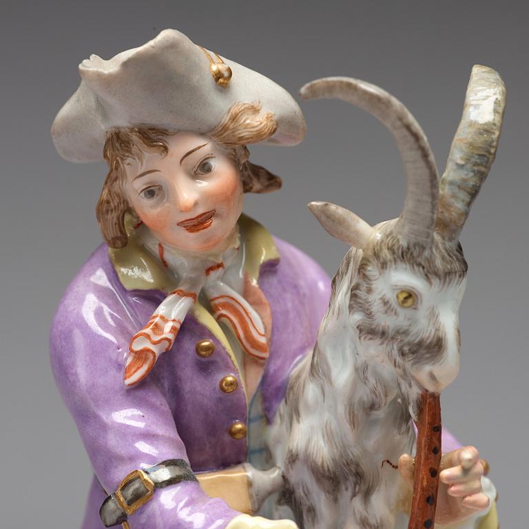 A Berlin porcelain figure of a man with a bagpipe in the shape of a goat, 18th Century.