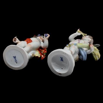 FIGURINER, 2 st, porslin, Meissen, omkring 1900.