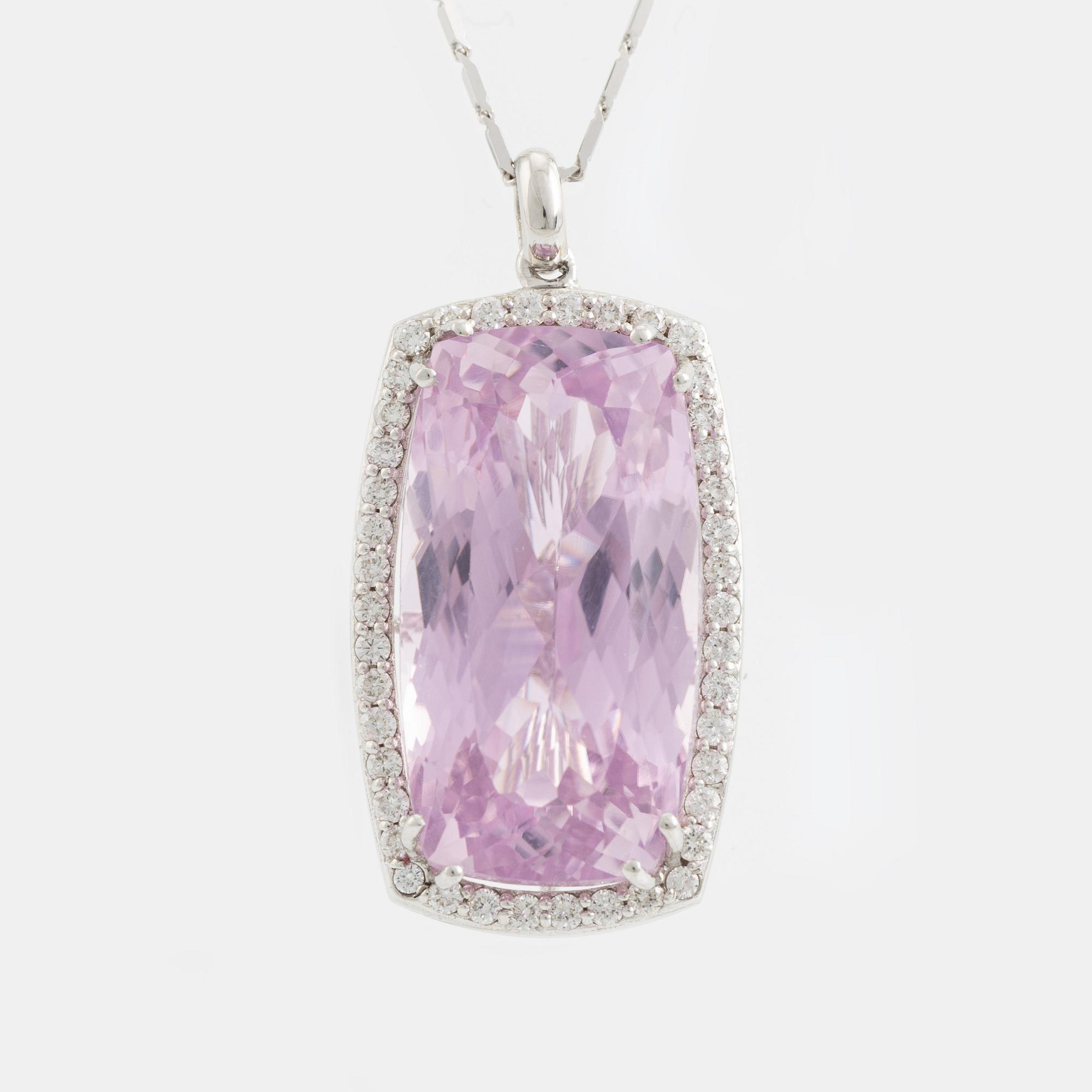 Kunzite and brilliant cut diamond necklace.