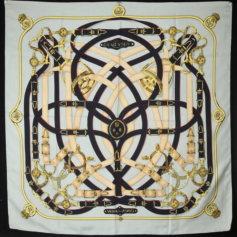 SCARVES, 2 st, siden, "Etriers" och "Cavaldour", Hermès, 1900-talets andra hälft.