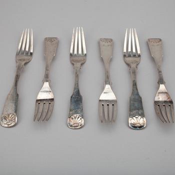 GAFFLAR, 6 st, silver, Fredrik Bredholm, Kuopio Finland 1850. Vikt 397 g.
