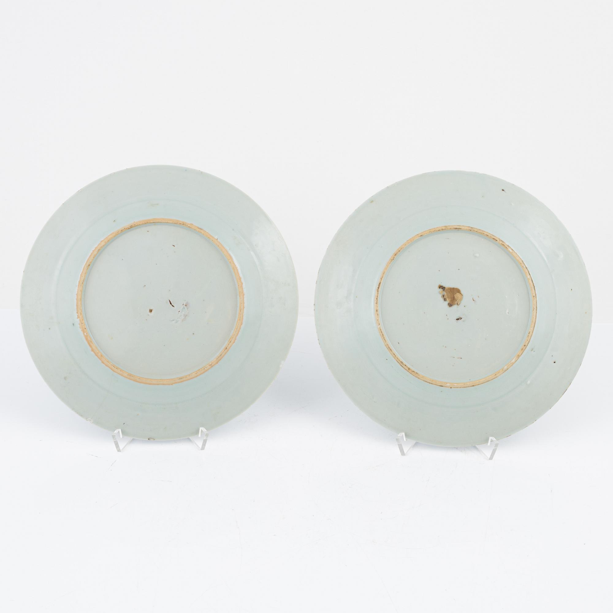 A group of four blue and white porcelain plates,  Qing dynasty, Jiaqing (1796-1820).