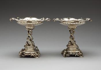 A pair os Swedish 19th century silver dessert stands, makers mark of Gustaf Möllenborg, Stockholm 1895.