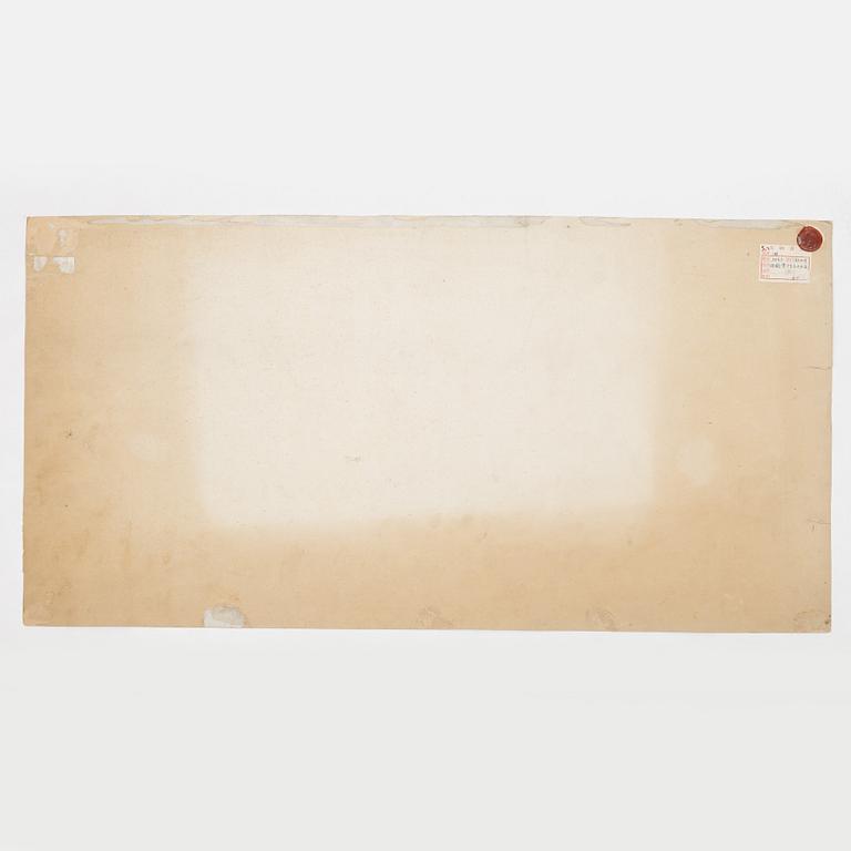 Oidentifierad konstnär, s.k. "Solfjädersmålning", Figur i bambuskog, Kina, 1900-tal.