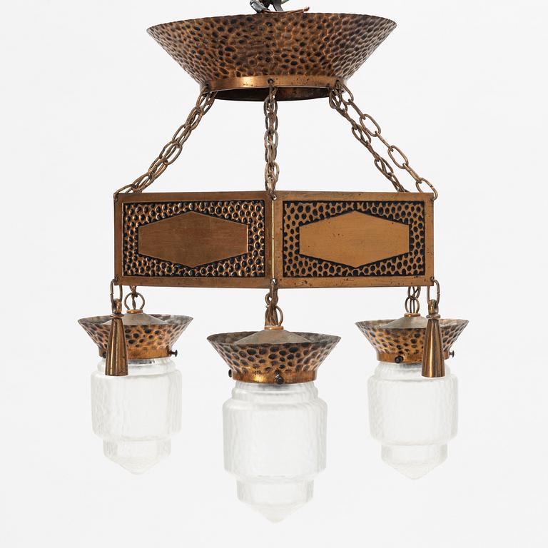 A copper Art Nouveau ceiling light, early 20th Century.
