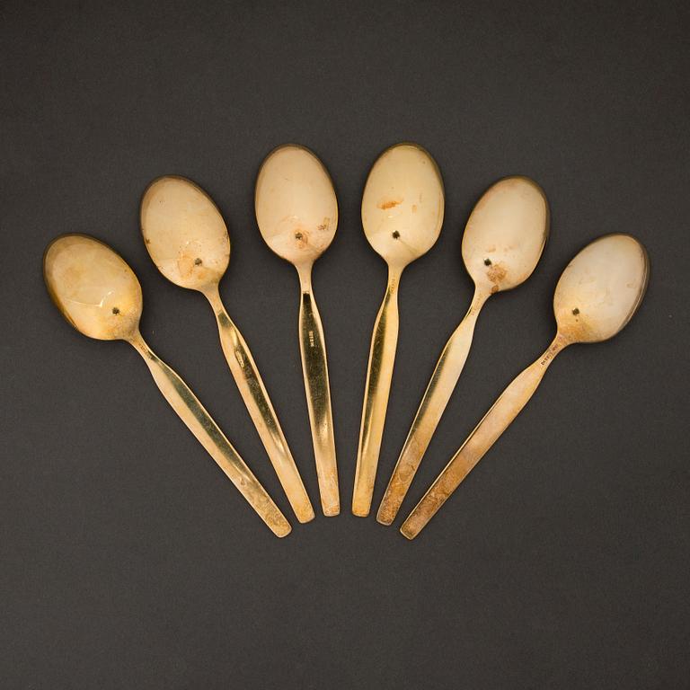 A 12-piece set of enamelled dessert cutlery in gilt sterling silver, Thorvald Marthinsen, Norway, Swedish import marks.