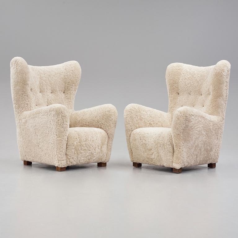 Fritz Hansen, two easy chairs, model "1672", Denmark 1940s.