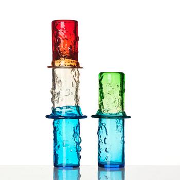 Oiva Toikka, a set of two "Bamboo" glass vases, Nuutajärvi, Notsjö, Finland, 1967-69.
