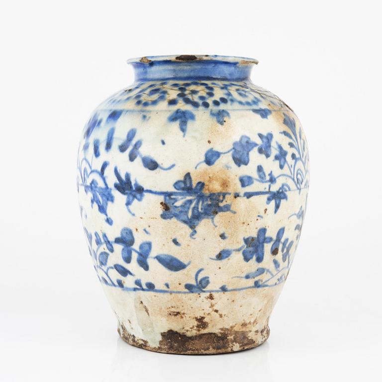 A Persian earthenware vase, Qajar, 19th Century.