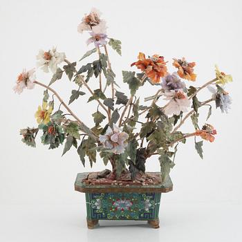 A table decoration, stone and cloisonné, China, second half of the 20th century.