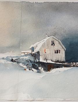 Lars Lerin, Winter landscape with house.