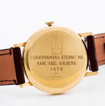 A Longines 18 ct gold wrist watch, ca 32 mm.