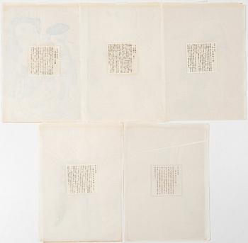 Five woodblock prints from a publication by "Tokyo Bijutsu Kankokai" (Tokyo Art Publishing Association" early 1900s.
