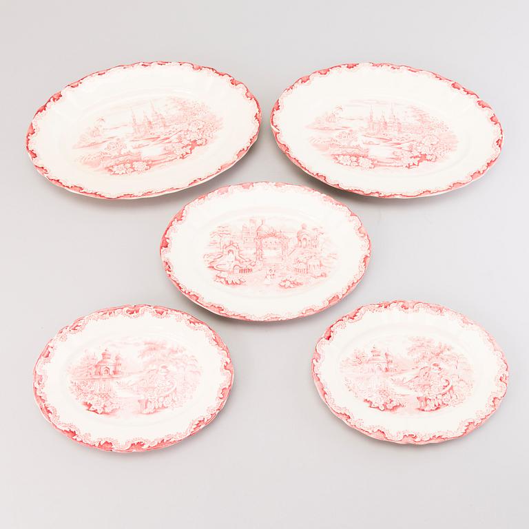 MATSERVIS, 157 delar, flintgods, "Bengali, röd", Rörstrand, 1940-tal.