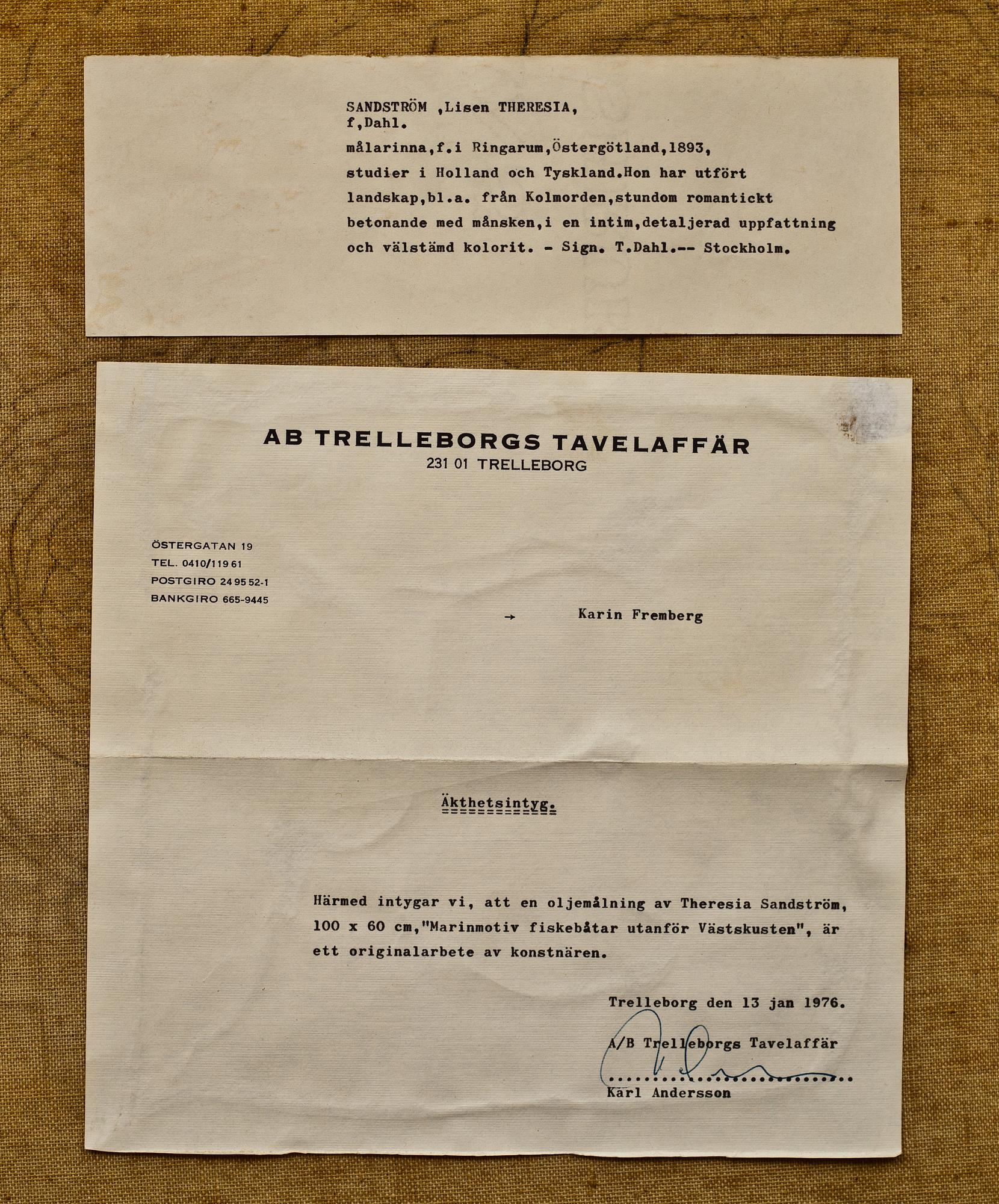 JOHAN OSSIAN-ANDERSSON, olja på duk. Signerad Th Andersson och daterad 1927.