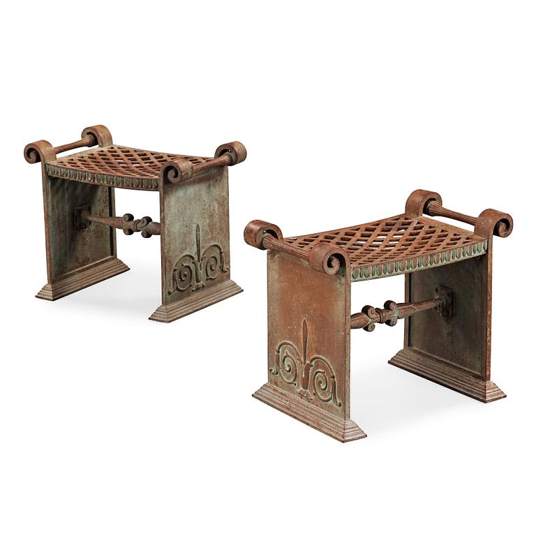 A pair of Folke Bensow Swedish Grace stools 'Taburett Nr 1', Näfveqvarn, Sweden circa 1925.