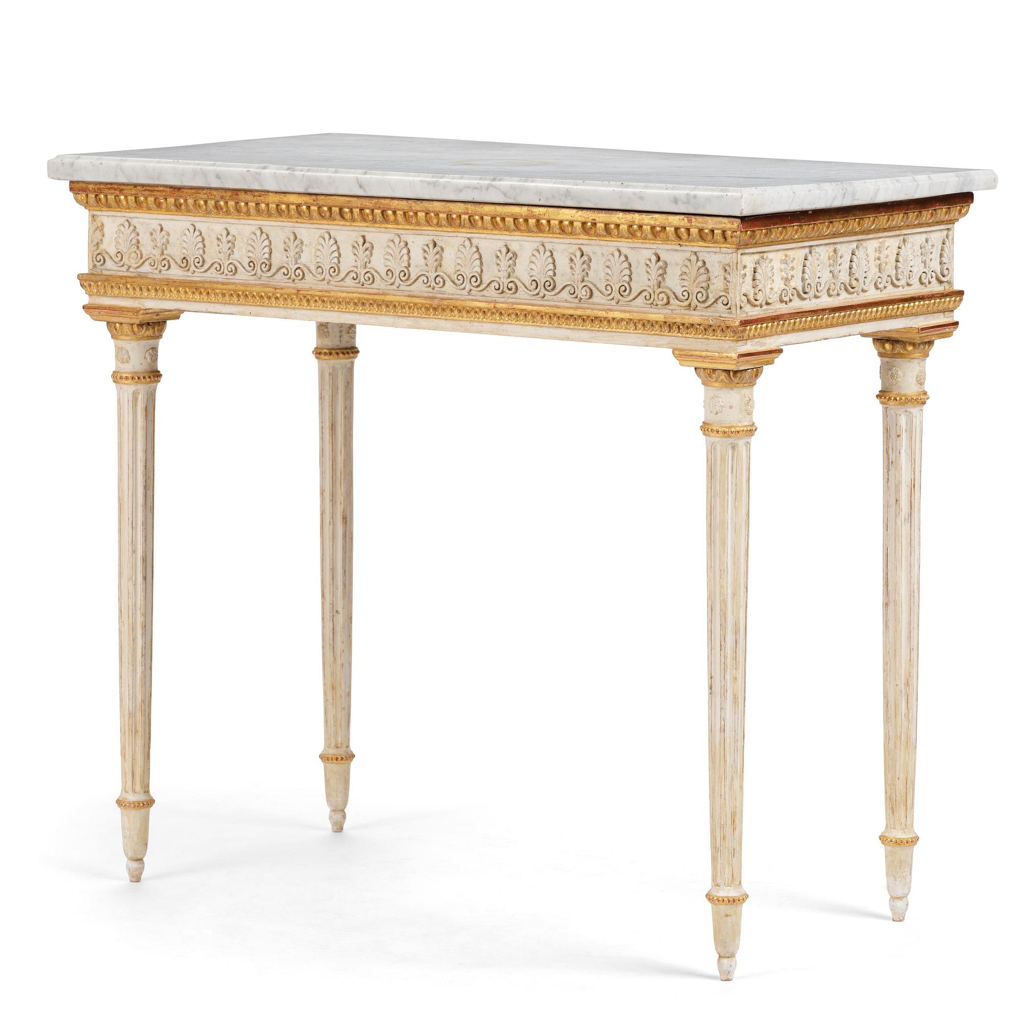 Konsolbord, tillskrivet Jean Baptiste Masreliez (formgivare och ornamentbildhuggare i Stockholm), Sengustavianskt.