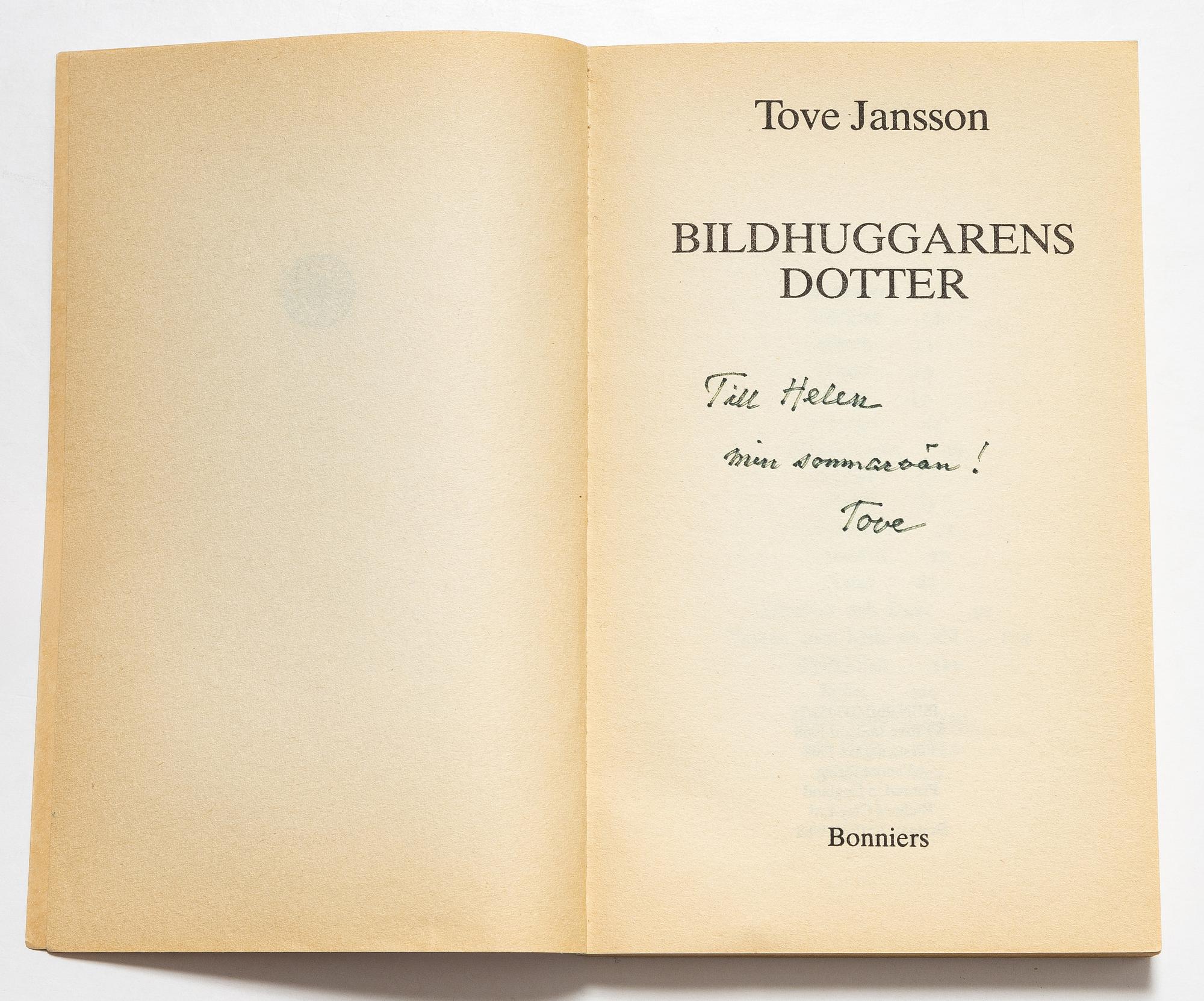 Tove Jansson, a book, 'Bildhuggarens dotter', signed.