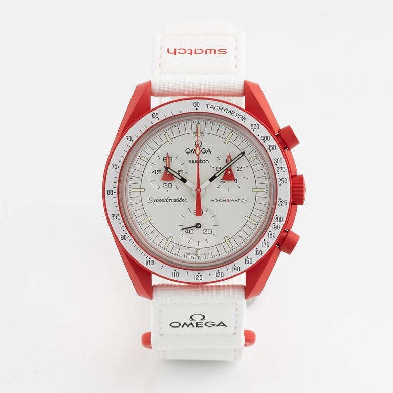 Swatch/Omega, MoonSwatch, Mission to Mars, kronograf, armbandsur, 42 mm.