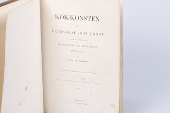 PARTI BÖCKER, 7 st, skinnband, klotband samt häftat. Bla "Kok-konsten" av Emil Hagdahl. Tryckt 1879.