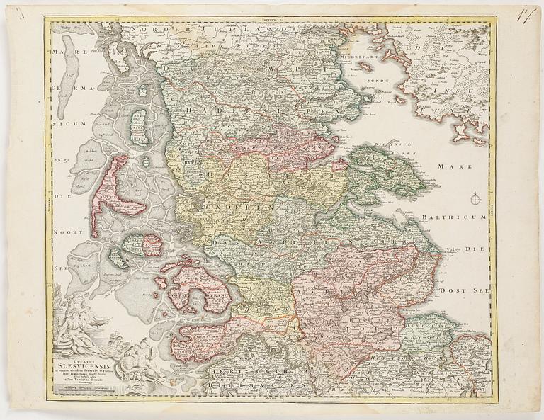 GRAVYRER, 6 st, Johan Babtista Homann, 1700-tal.