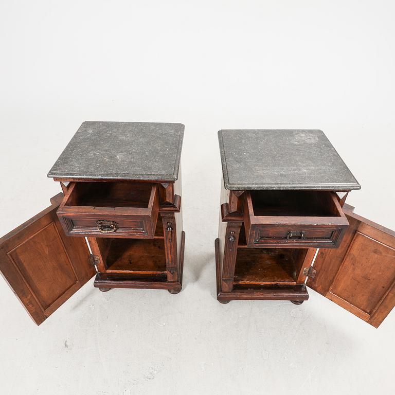 A pair of walnut bedside tables first half of the 20th century.