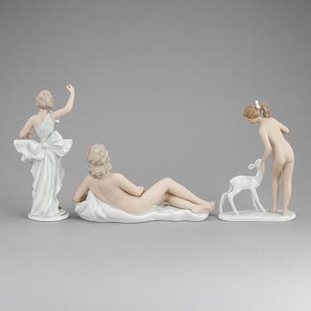 FIGURINER, 3 st, porslin, Wallendorf, 1900-tal.