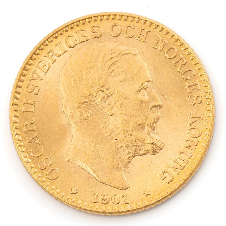 Gold coin, Sweden, Oscar II, 10 kronor, 1901.