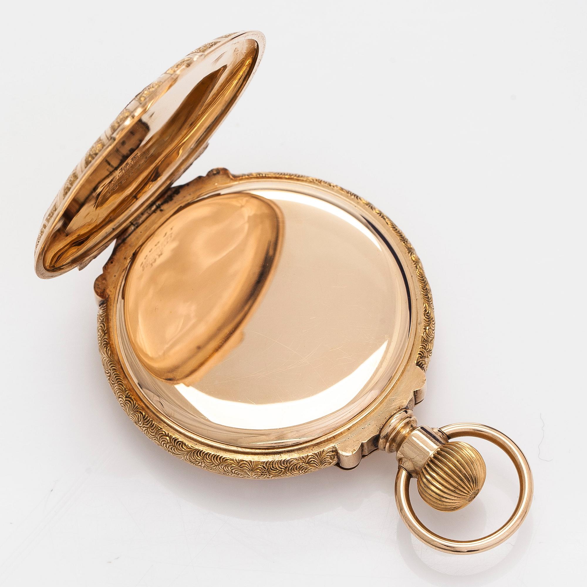 Hamilton, pocket watch, 50 mm, 14K gold in three colours, lever escapement.