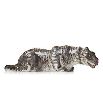 113. Michael Schilkin, a large stoneware sculpture of a hunting tiger, Arabia, Finland 1940's.