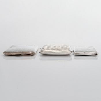 Cigarettetuier, 3 st, silver, bl a Ernst Gideon Bek, Tyskland,  1920-30-tal.