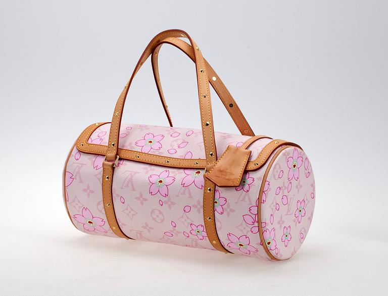 A pink monogram canvas handbag by Louis Vuitton, model "Papillon".