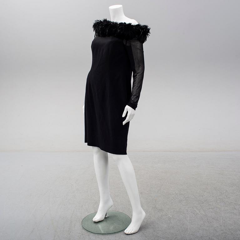 ESCADA COUTURE, a wool dress with feather collar, size 40.