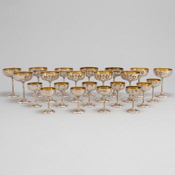 a set of 12+10 silver coctailglasses by CG Hallberg Stockholm 1918-1919.