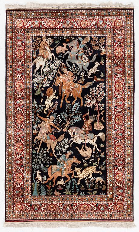 A Kashmir silk rug, c. 168 × 102 cm.