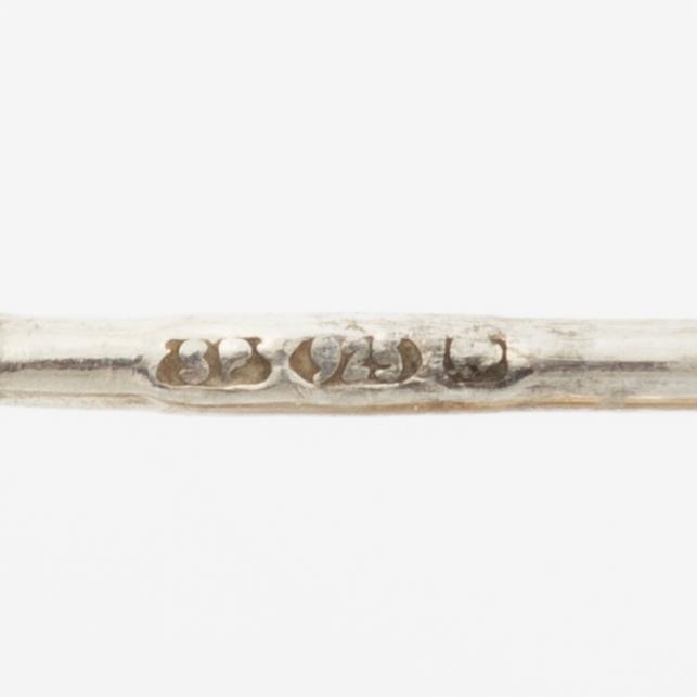 Maria Nilsdotter, a single earring, "rain earring" and a pair, silver with pearls and quartz.