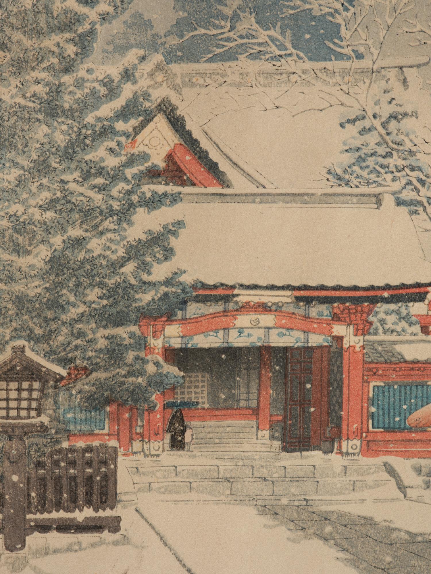 Kawase Bunjiro Hasui, Snow at Hie Shrine (Shato no yuki . Hie Jinja), Showa period, 20th century.
