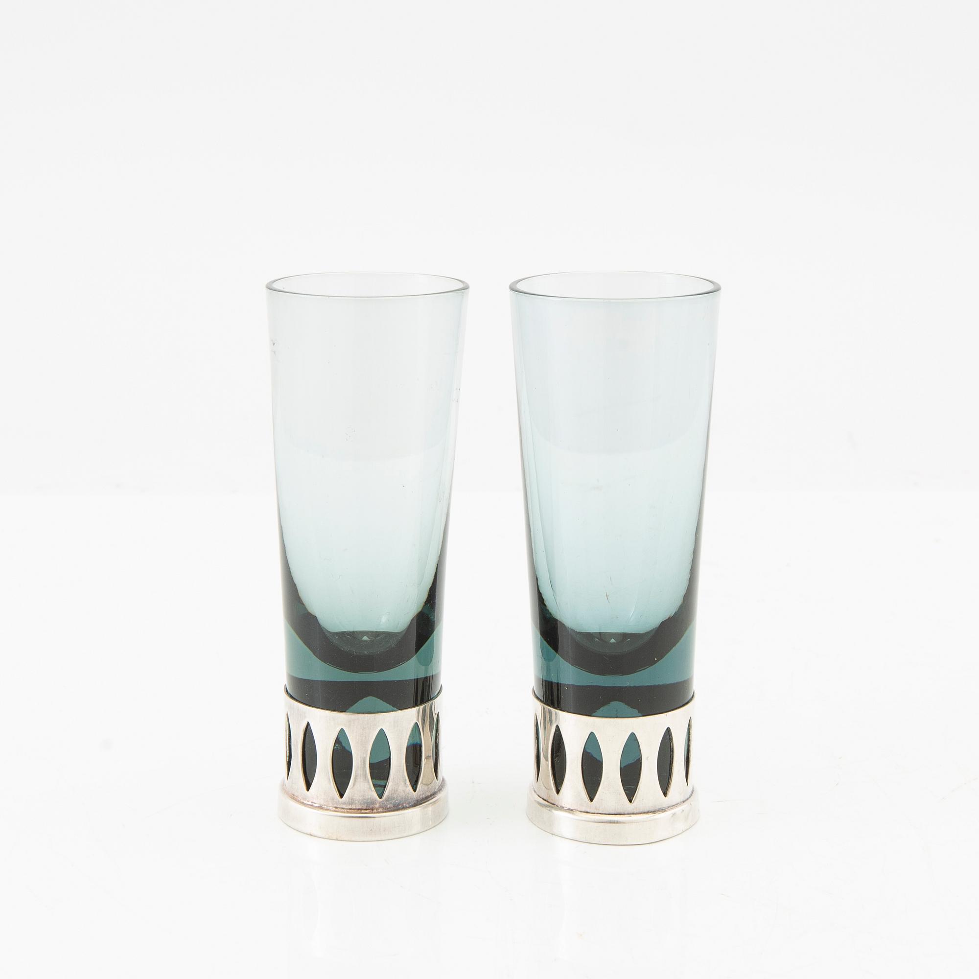 Tage Göthlin snapsglas, 11 st, silver och glas, TESI Göteborg och Skrufs glasbruk, 1964.