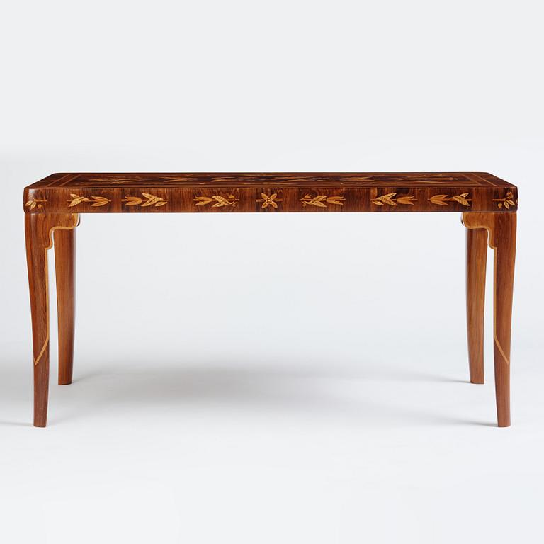 Carl Malmsten, a richly inlayed table, executed by master cabinet maker Albin Johansson, Stockholm 1938.