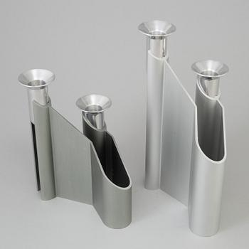 Two aluminium "Labyrinth" candlesticks by Lene Munthe for Georg Jensen, Denmark.