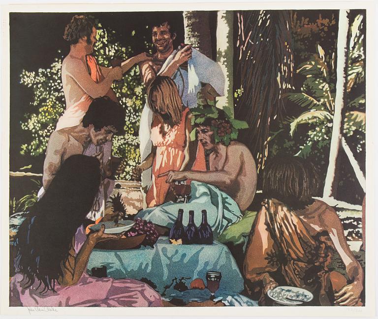 PARTI GRAFIK, 9 delar, mesta dels litografier, b.la C Göran Karlsson, Malcom Morley mm, samtliga signerade.